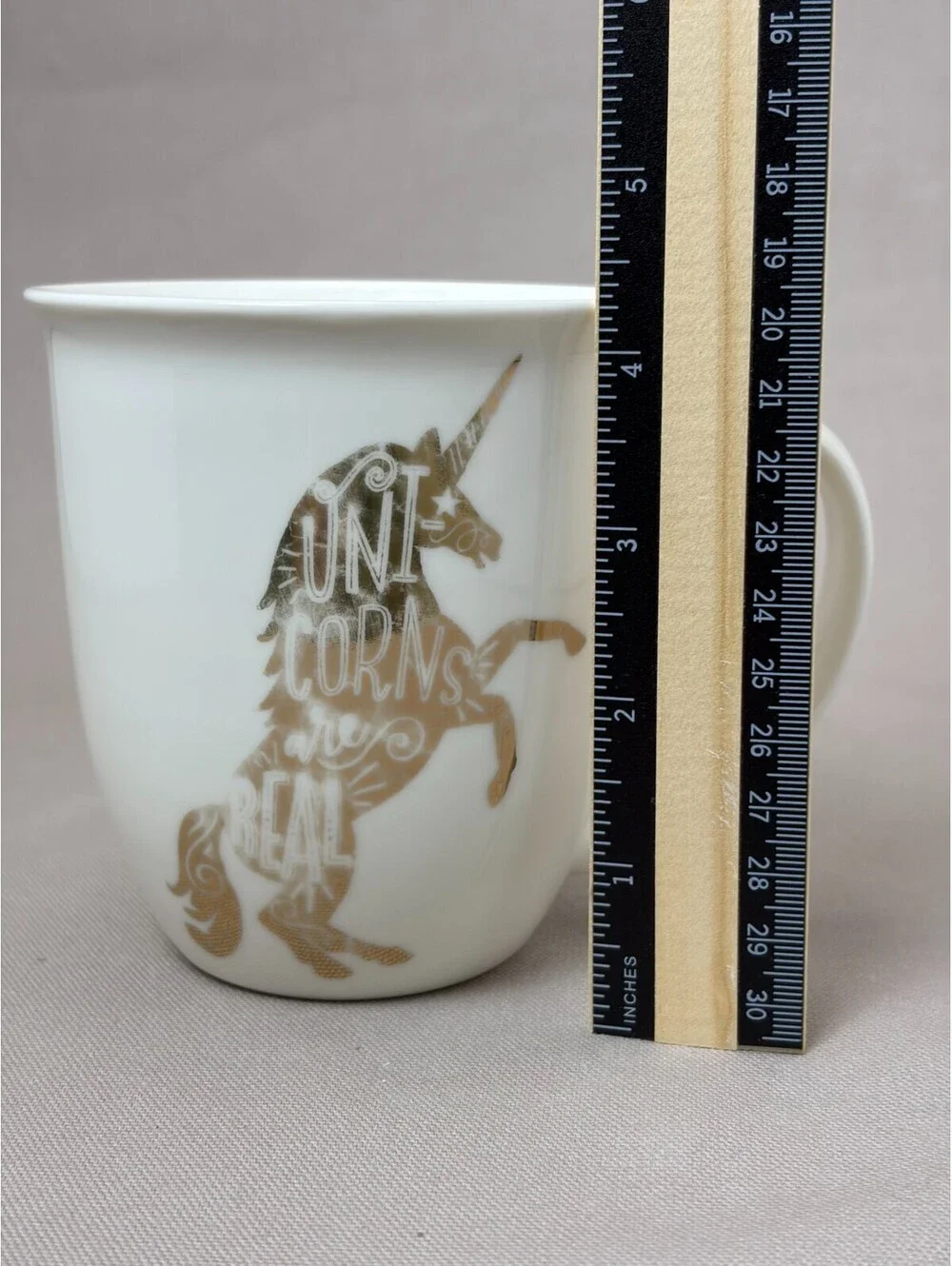 Pfaltzgraff Coffee Mug Unicorns Are Real Metallic Gold White Ceramic Cup 14 oz